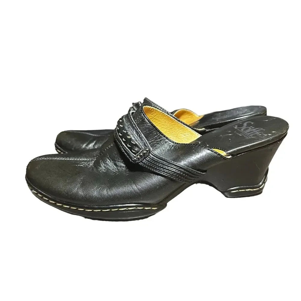 Sofft Black Leather Heeled Mule Clogs Women’s Size 7.5 Comfort Slip on